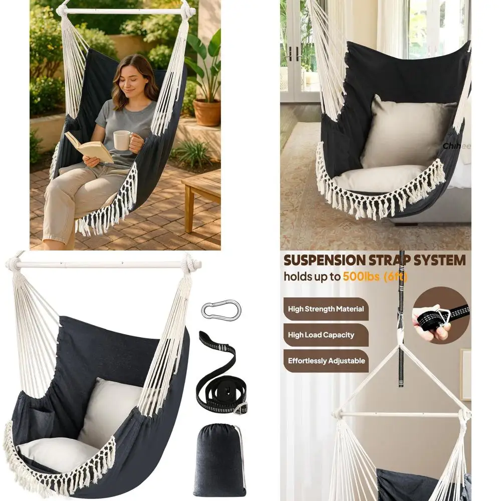 

Портативное подвесное кресло-качели для улицы с 2 подушками, выдерживает до 500 фунтов, стальной каркас, противоскользящее покрытие для использования в помещении/на улице