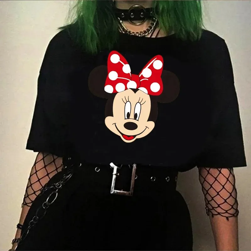 ميكي ميني تي شيرت القطن قصير الأكمام الكورية أنيمي أنيمي Harajuku زوجين عادية ميكي ماوس موضة الوالدين والطفل الزي