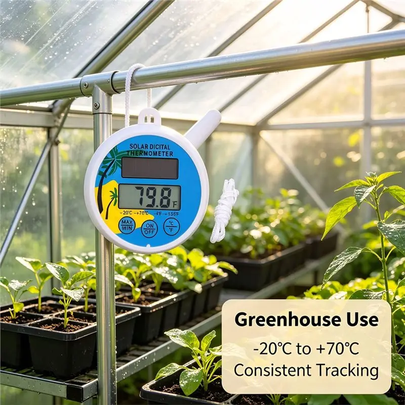 ABMH-Outdoor Indoor Solar Thermometer With Solar Panel Accurate Readings For Garden Greenhouse Patio Home Temperature Gauge