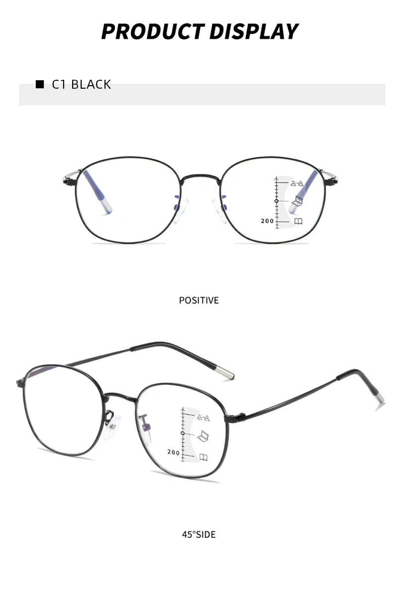 Luxus Kleine Metall Lesebrille Männer Frauen Klassische Schwarz Presbyopie Brille Männlichen Anti-blau Licht Multifokale Gläser – Detail 12
