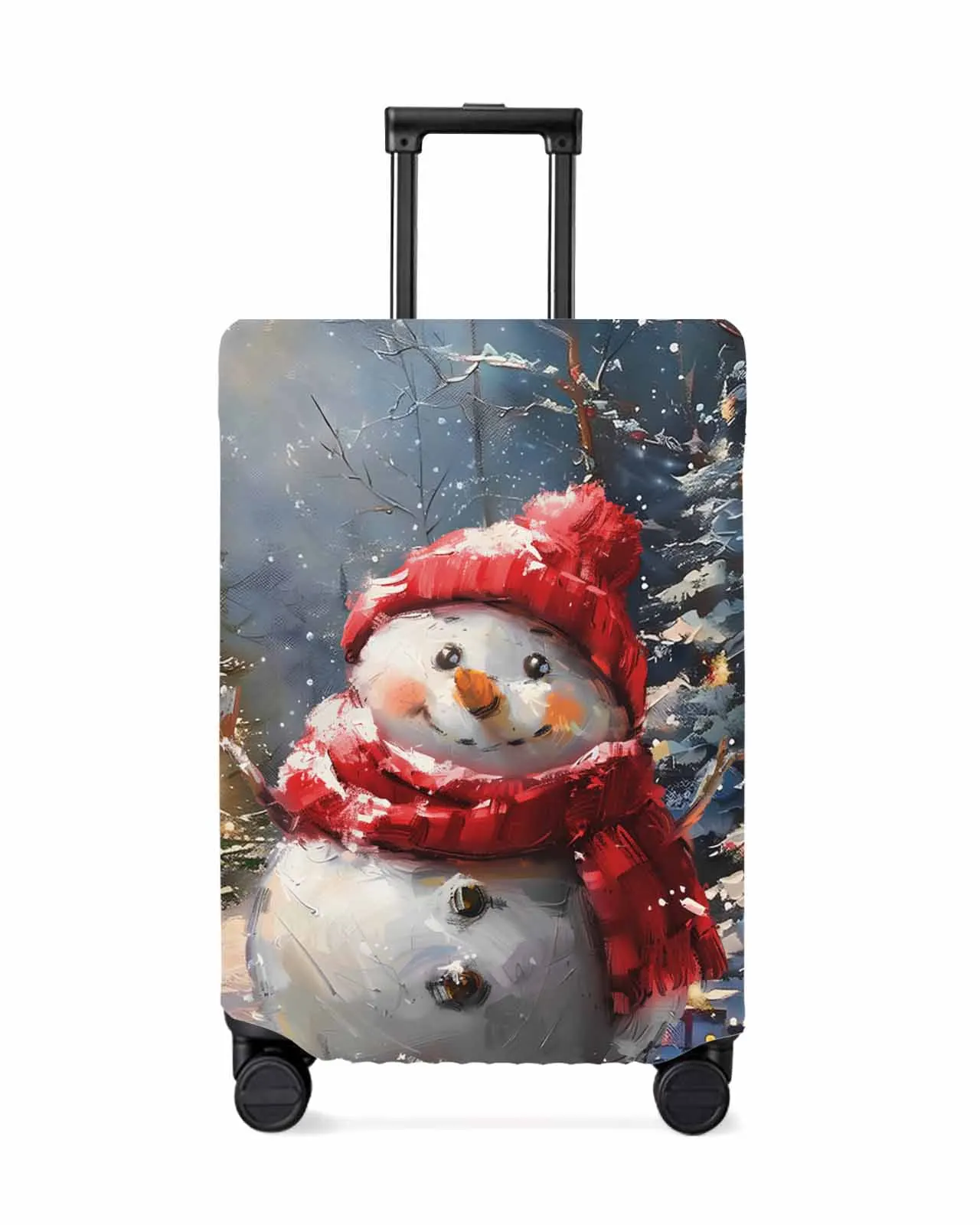 Christmas Tree Snowman Vintage Oil Painting Elastic Baggage Cover For 18-32 Inch Suitcase Case Dust Cover Travel Accessories