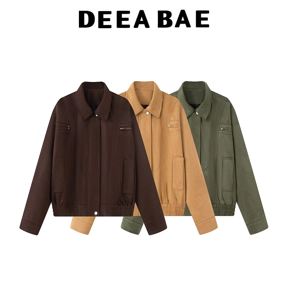 

DEEABAE Осенняя женская одежда, американская ретро-воротник, длинные рукава, молния, короткая рабочая одежда, мотоциклетная куртка, куртка