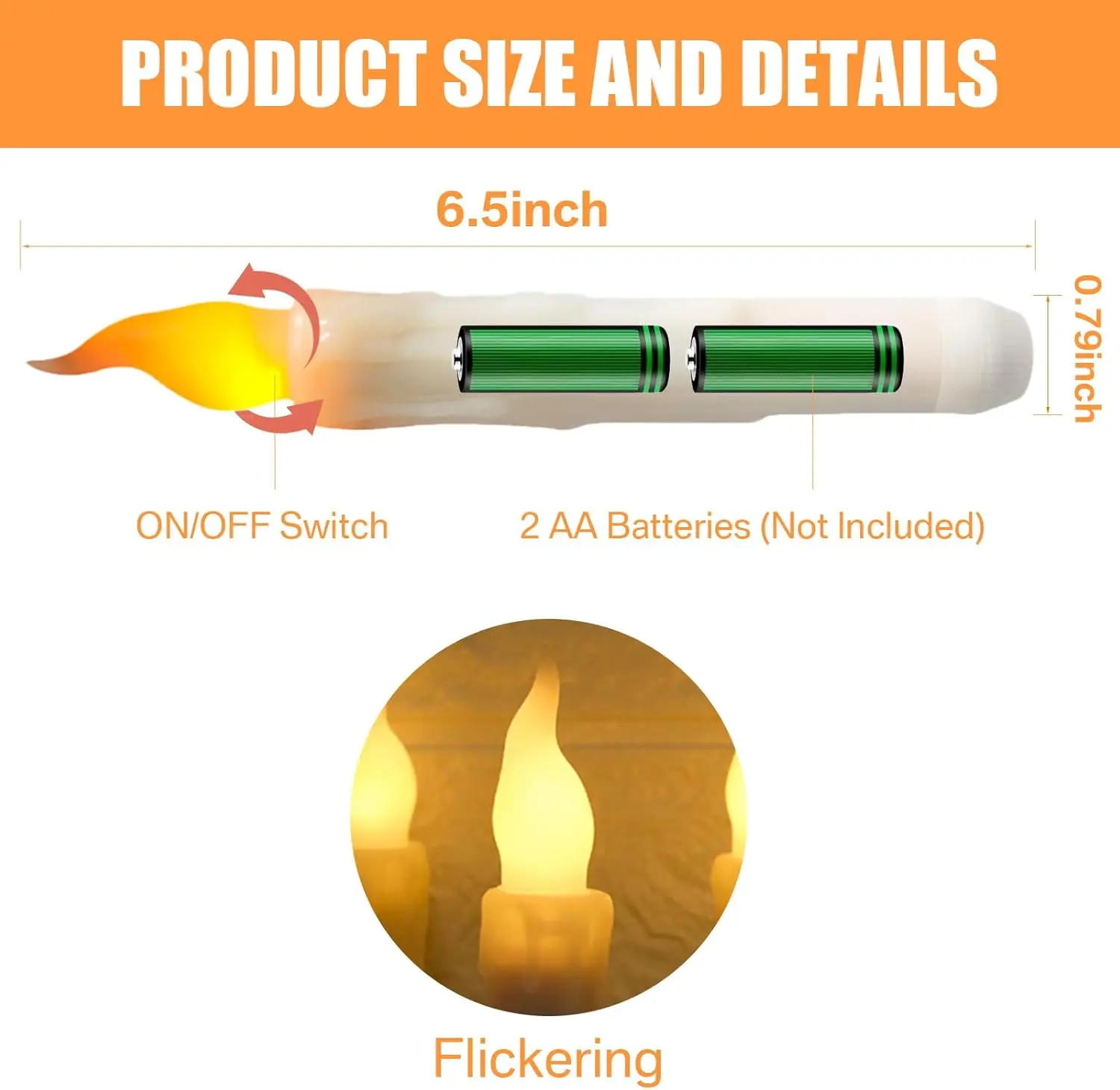 6.5inch LED Taper Candles Flameless Candlesticks Battery Operated Window Candles for Christmas Halloween Churches Birthday Party - view 5