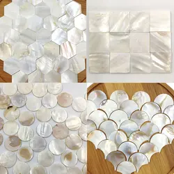 Azulejo de mosaico de nácar cuadrado, redondo, hexagonal, forma de abanico, Color blanco puro, Concha, manualidades, decoración DIY, 25 piezas