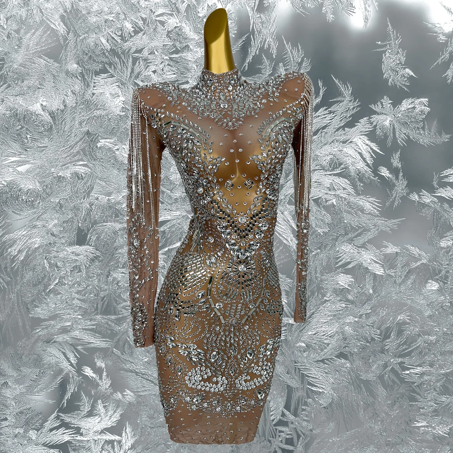 

Sexy Black See Thru Rhinestone Prom Dress for Blackgirl Dress Party Birthday Elegant Celebrity Formal Illusion Dresses Piaochong