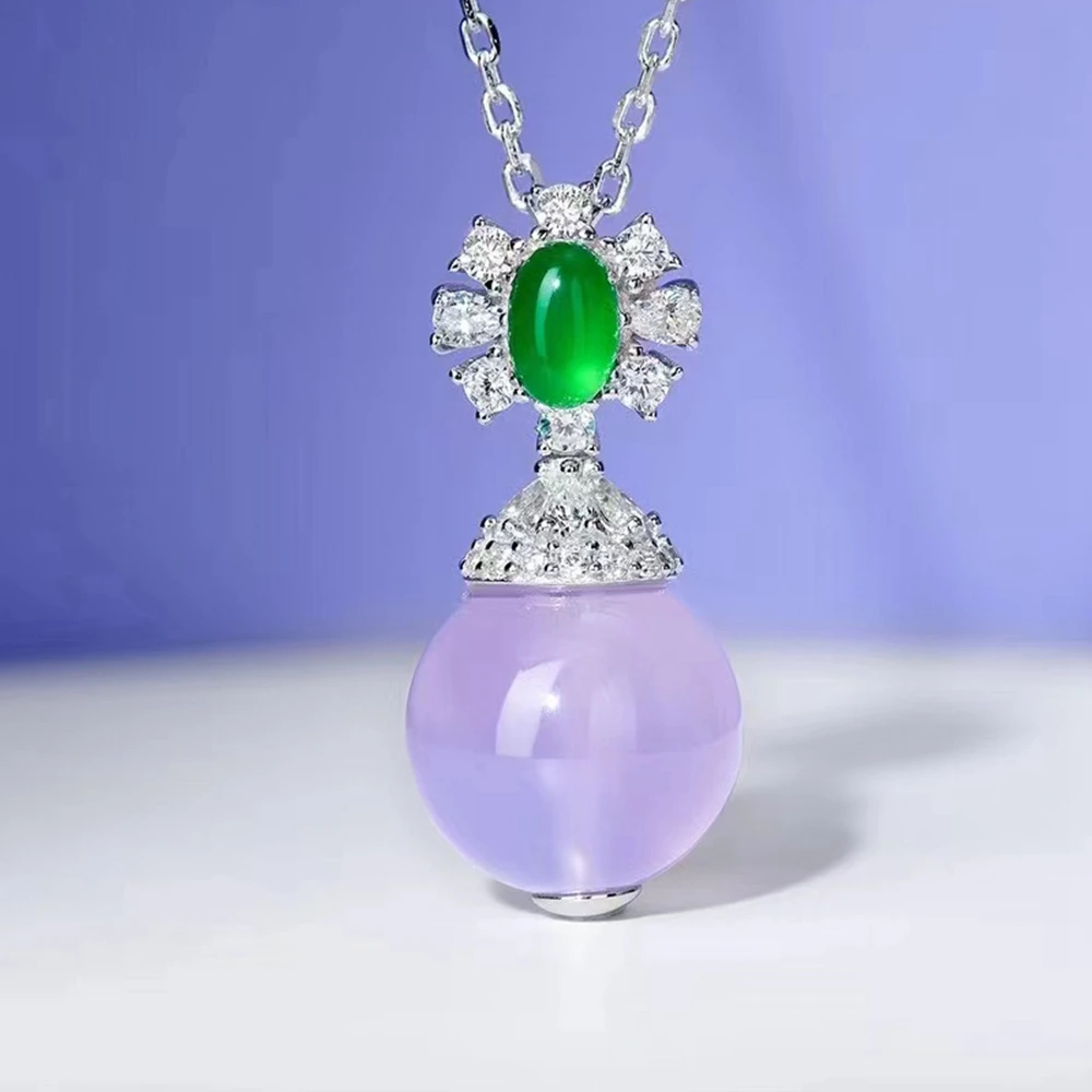 Wong Rain Elegant 100% 925 Sterling Silver Natural Purple Jade High Carbon Diamond Gems Pendant Necklace Fine Jewelry Wholesale