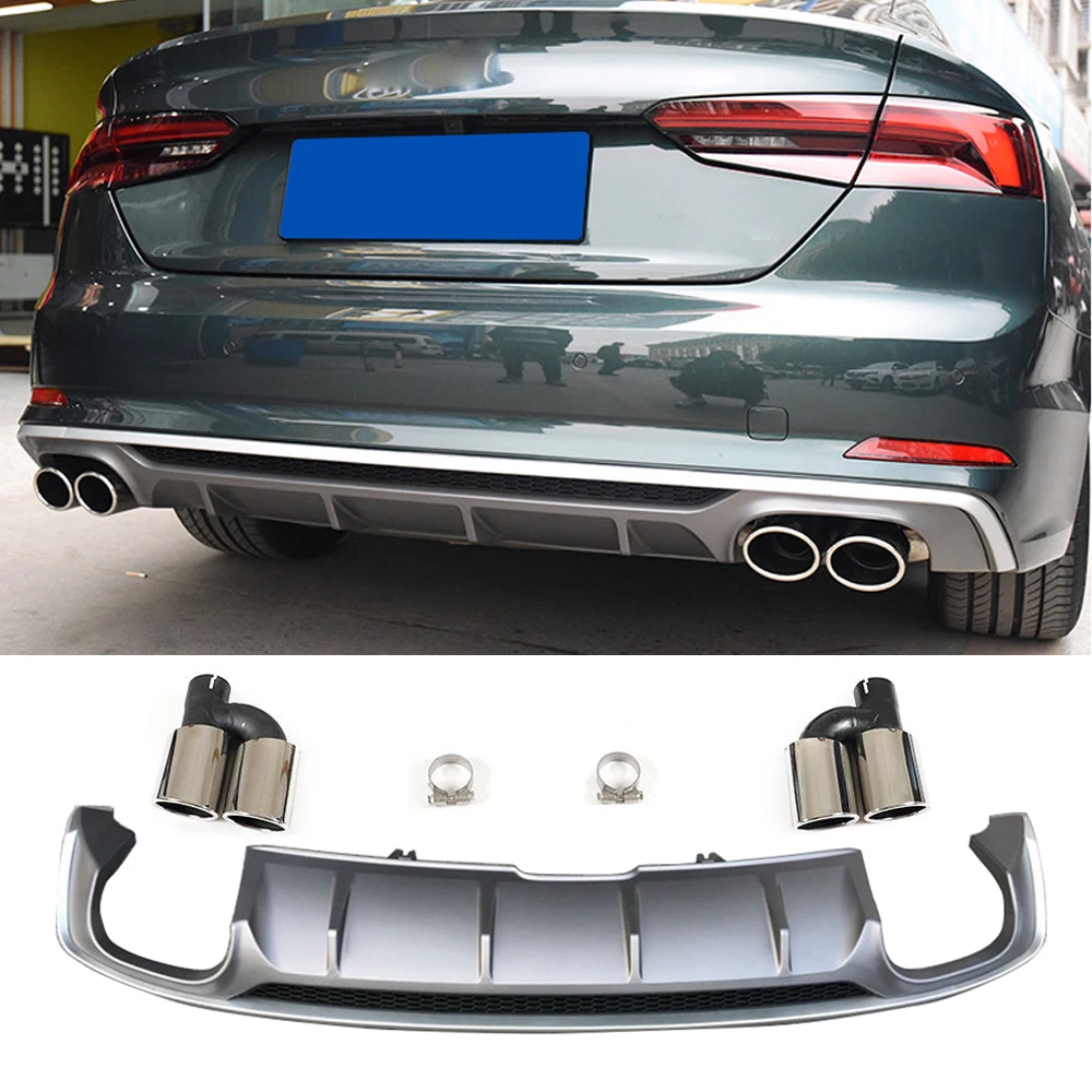 Car Rear Bumper Diffuser Spoiler Lip for Audi A5 S-line 2017 - 2019 Car Rear Bumper Diffuser Lip PP Exhaust Tips