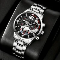 4 pièces/1 pièce Montre à quartz pour homme tendance - Bracelet en acier inoxydable, boîtier rond en alliage de zinc, sport électronique 3