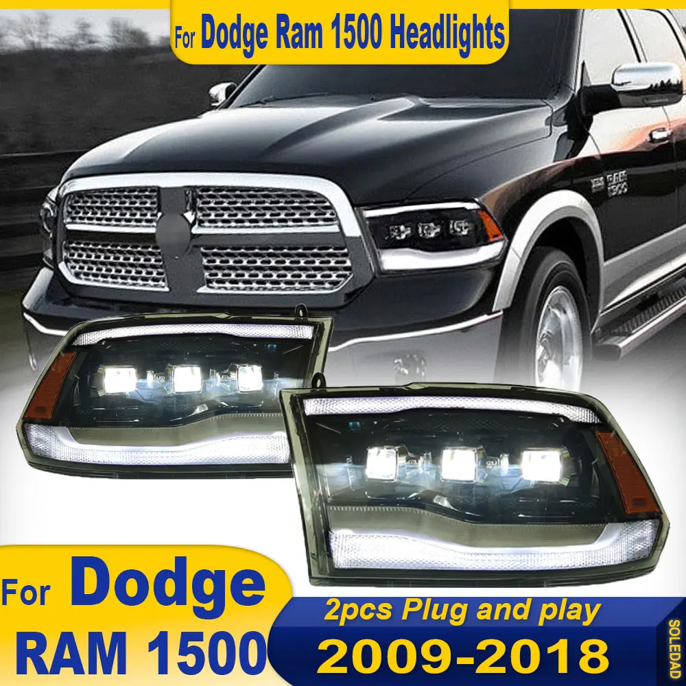 Car Headlights For Dodge RAM 1500 2009-2018 LED Car Front Lamps Assembly Upgrade Dynamic DRL Projector Lens Tool Accessories