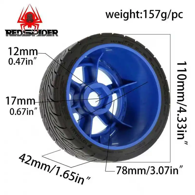 4pcs RC WRC Rally Tires and Wheel Rims for 1/7 1/8 MJX KM Thor FS Racing Ford Mustang KKPIT Blackbird ZD Racing Upgrade Parts view 2