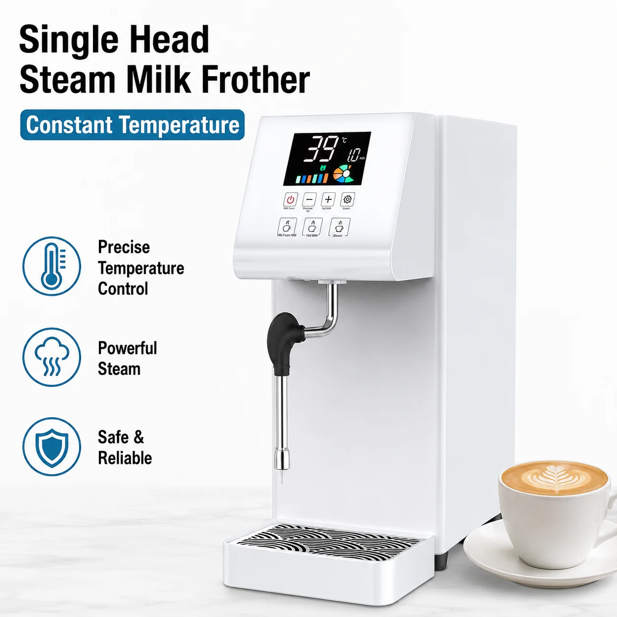 Electric Single Head Steam Bubble Milk Frother Commercial & Household Automatic Stainless Steel Milk Steamer