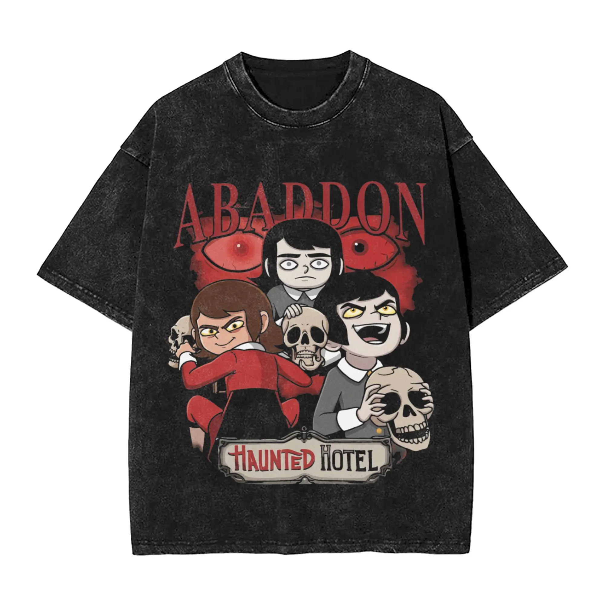 Abaddon Haunted Hotel Creepy  T Shirt Hip Hop Washed Short Sleeve Harajuku T-Shirts  Novelty for Men Women Streetwear