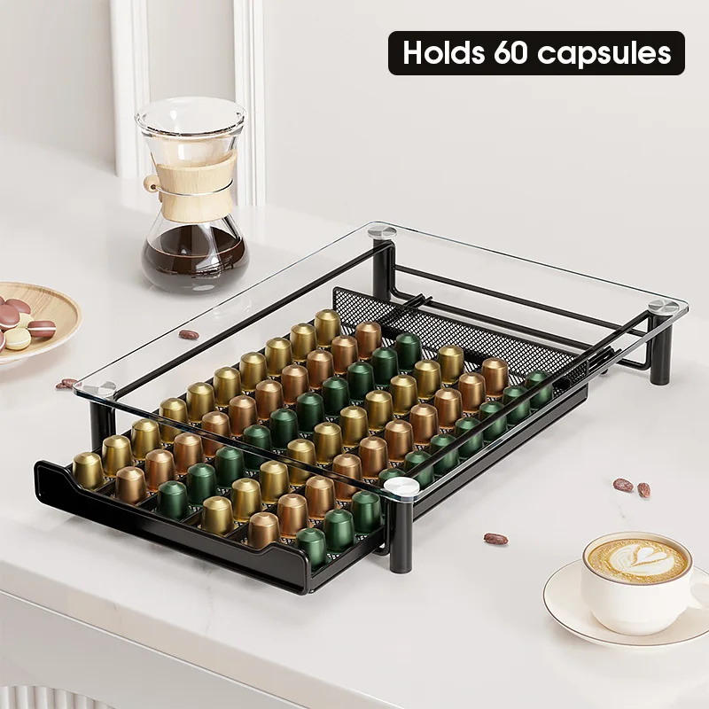 Nespresso Capsule Coffee Pod Storage Rack Shelf Crystal Tempered Glass Capsules Originaline Drawer Organizer Holder Shelves