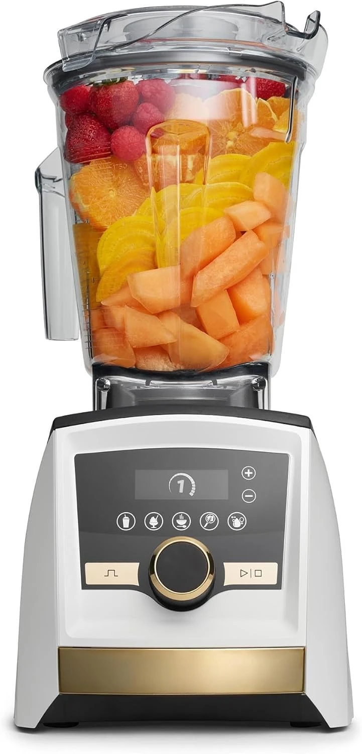 A3500 Ascent Series Gold Label Smart Blender, Professional-Grade, 64 oz. Low-Profile Container, White with Gold Accents