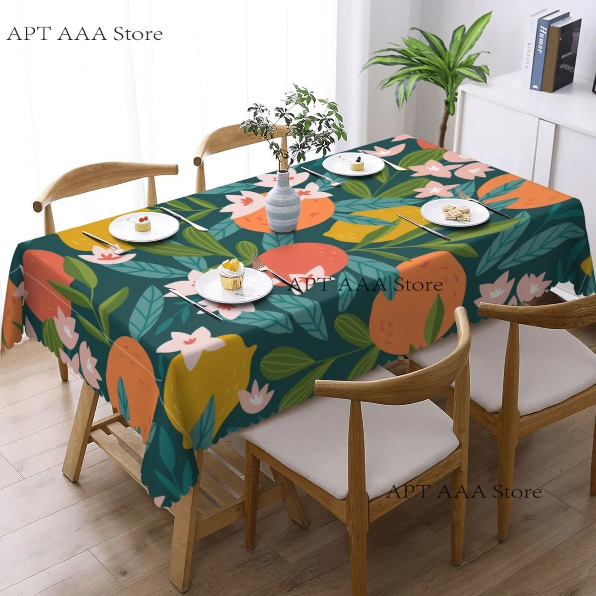 

Тропические летние фрукты, цитрусовые деревья, апельсины, лимоны и цветы, противоскользящая скатерть, прямоугольная вечеринка, классическая водонепроницаемая