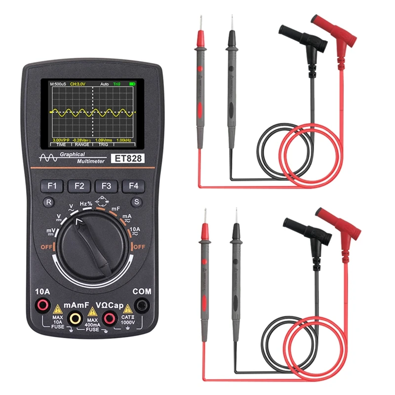 

2 In 1 Digital Oscilloscope Multimeter Bandwidth 2.5Msps Sampling Rate Graphical Oscilloscope Resistance Meter ET828