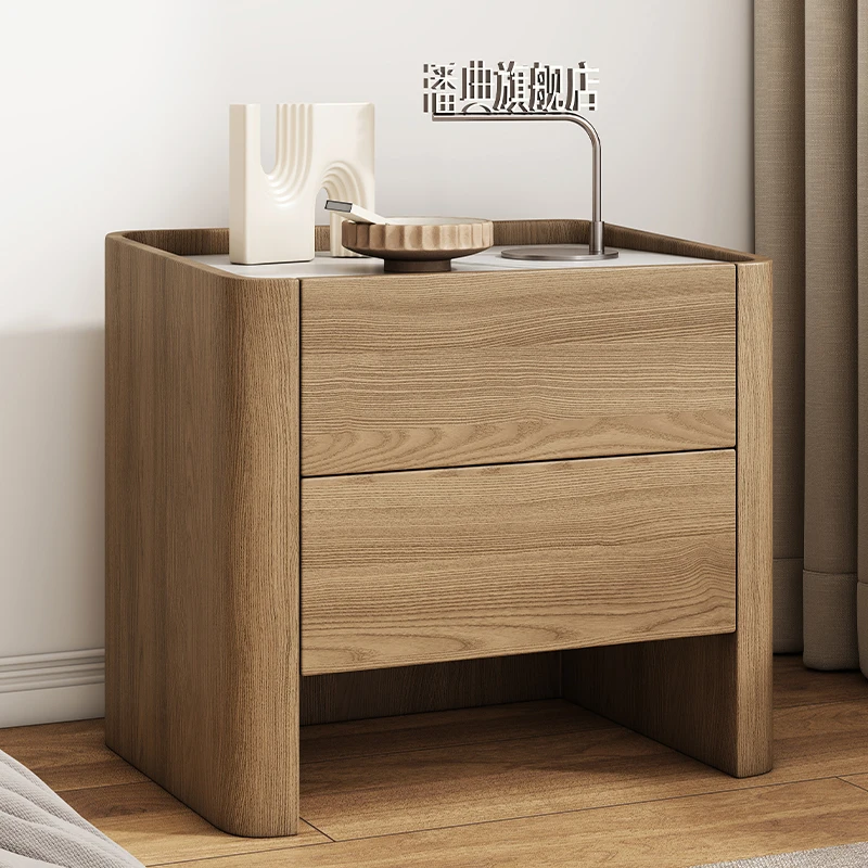 

2025 Italian Style All-Solid Wood Bedside Table Modern Simple Luxury High-End Nightstands Antique Design Iron for Home Use