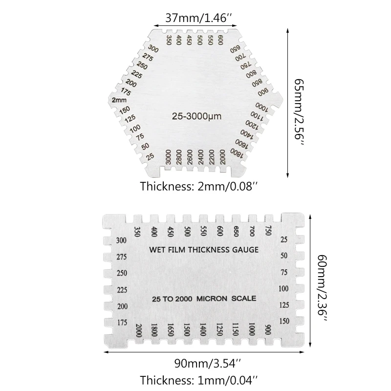 M6CF 2/1 ミリメートル 25-3000um ウェット膜厚計高精度六角ウェットフィルムコーム