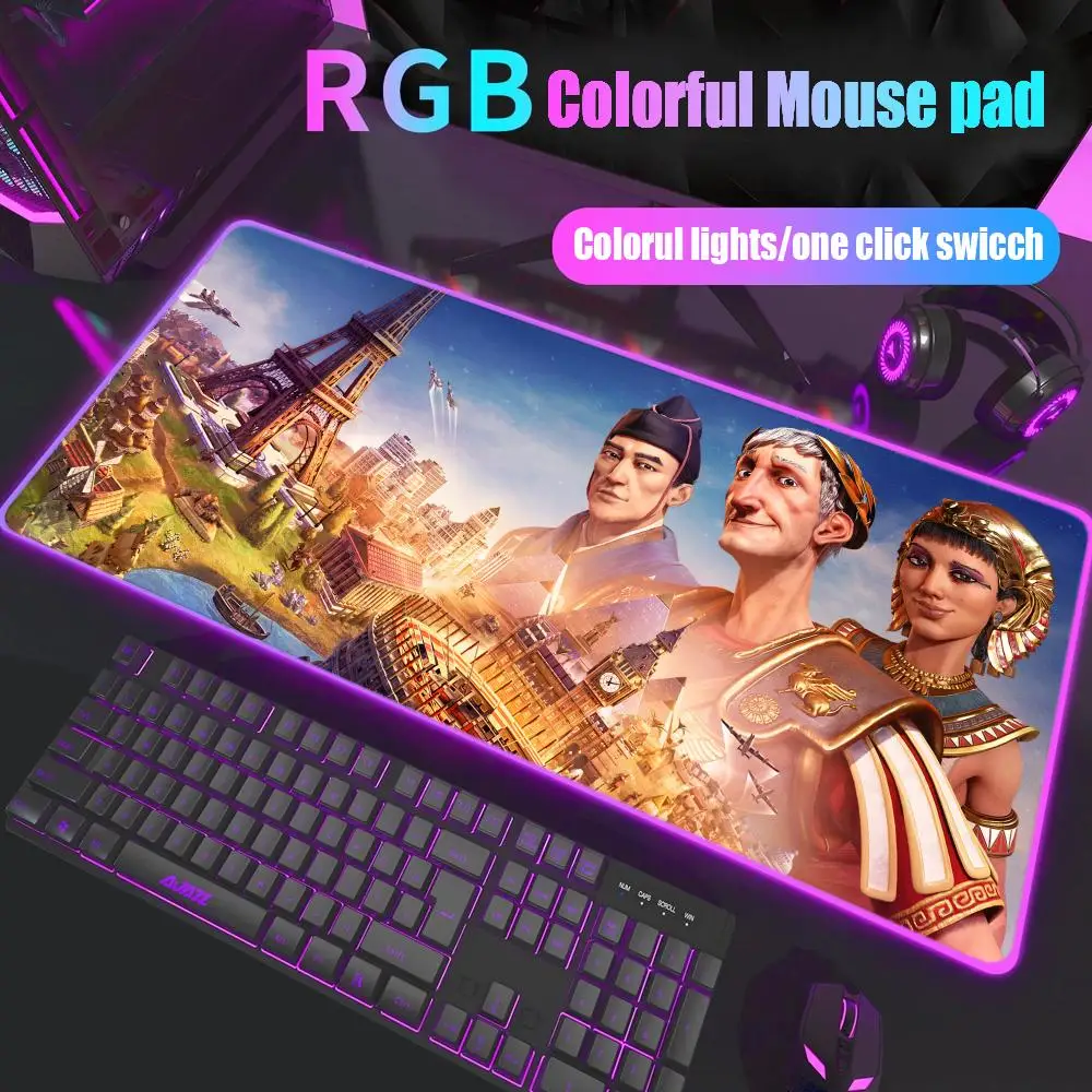 

Game civilization Mouse Pad Gamer Rgb Desk Mat Back Light Led Mousepad Setup Gaming Accessories Deskmat Big Mousepad Backlight