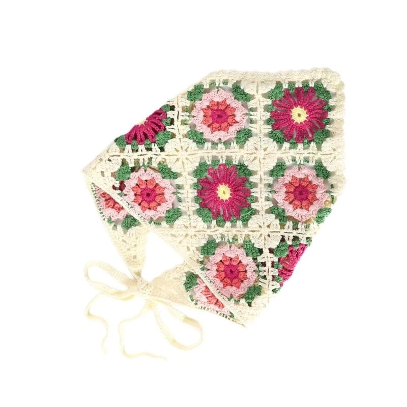 

X5XA Breathable Women Girls Bandanas Crochet Hairband with Flower Pattern for Camping
