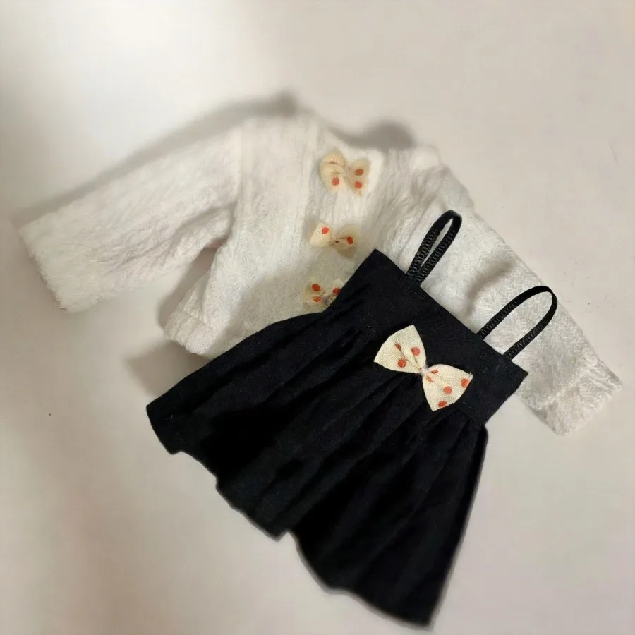 

1/6 30cm BJD Doll Clothes Sweet Sexy Style Cardigan+Black Suspender Dress Handmade Outfit for BJD Doll