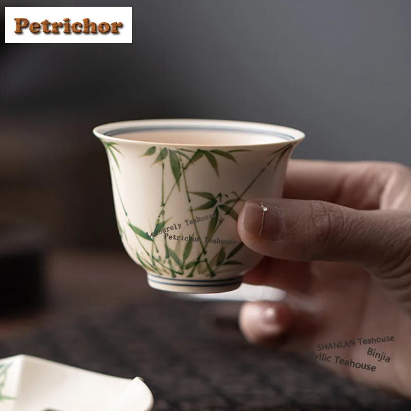 85ml Hand-painted Bamboo Shadow Teacup Elegant Tea Bowl Cup For Tea Tea-tasting Smelling Cup Jianzhan Master Cups Cha Craft Gift