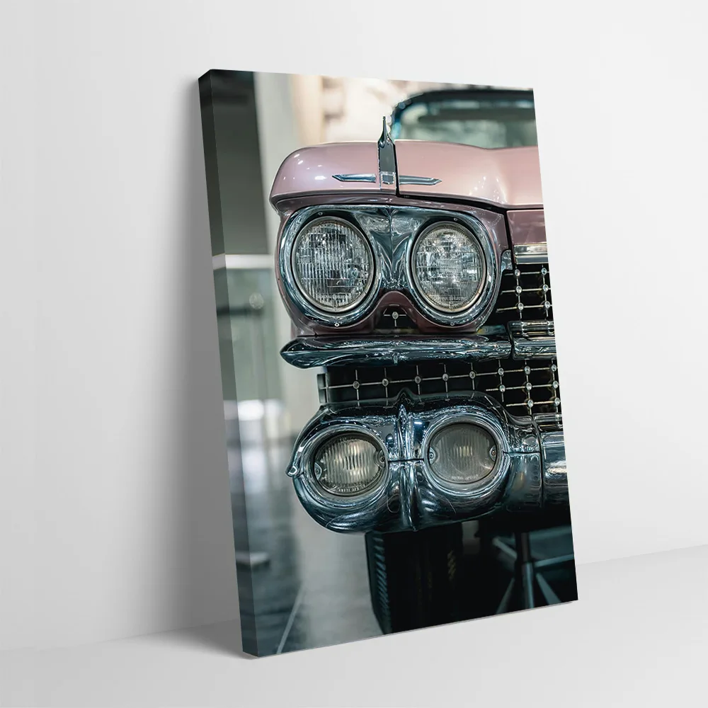 Vintage Pink Car Front Detail Poster Customizable Printed Canvas Painting Wall Art Gift for Gamer Decoration Wand Deko Pictures
