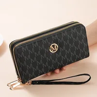 Double Zipper Wallets Women Men Long Coin Purses Cards Holder Handbags Billfold Wristlet Wallet Clutch Money Bags M Letter Purse - Image 3