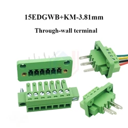 1set Through-wall Terminal Block 15EDGWB-3.81mm 2P3P4P5P6P7P8P9P10P12P-24P Plug-in Screw Fixed Solder PCB Connector with Panel