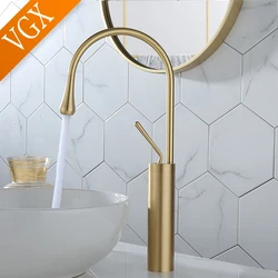 VGX-Tall Bathroom Faucets, Misturador de alta bacia, Sink Tall Faucet, Lavatório, Torneira, Água Quente e Fria, 360 Tapware, Latão, Preto