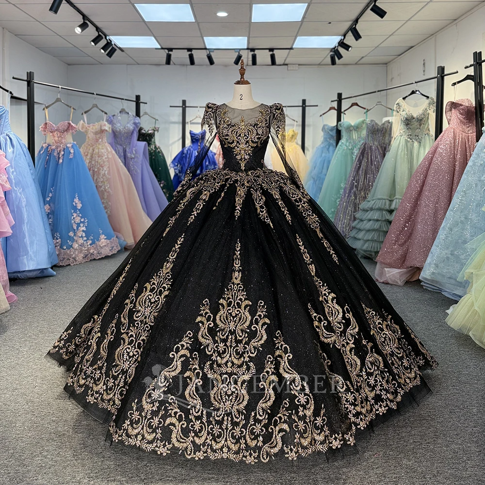 2025 Quinceanera Dresses Ball Gown Long Sleeves Tulle Sweet 16 Dresses 15 Años Lace Gold Customized vestido de 15 quinceañera