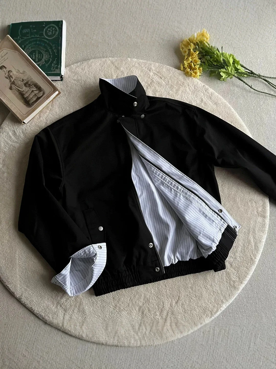 Autumn Men's Double-Sided Jacket American Casual Fashion Street Style Loose Striped Patchwork Stand Up Collar Baseball Jackets