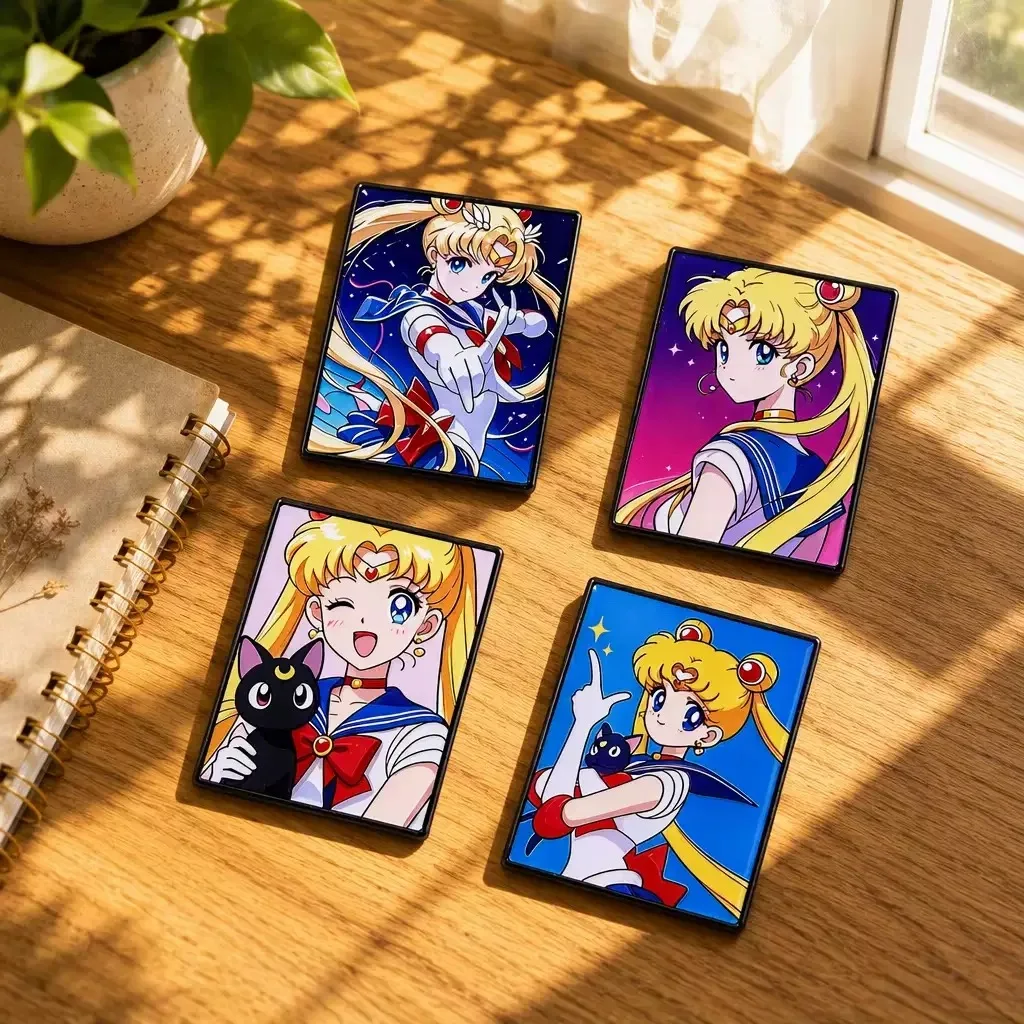 4Pcs Starry Girl Enamel Brooch Set, Japanese Style Cartoon Figure Lapel Pins for Jacket Bag Accessory Decor