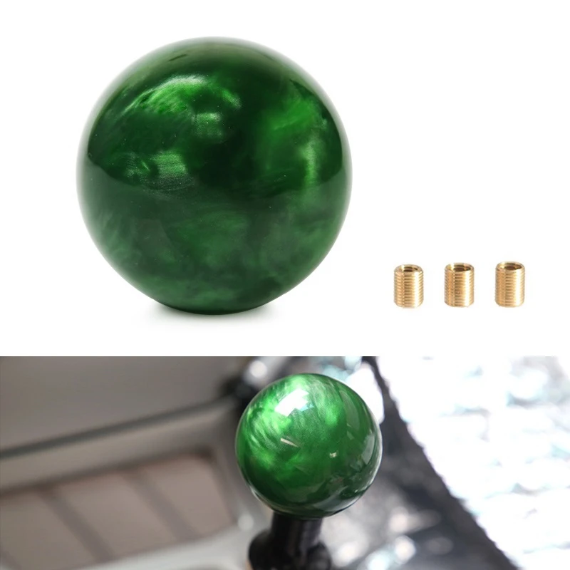 Marble Style Round Ball Gear Shift Knob Acrylic Shifter Knobs Stick Shift Knobs with 3 Adapter for Manual Car Dark Green