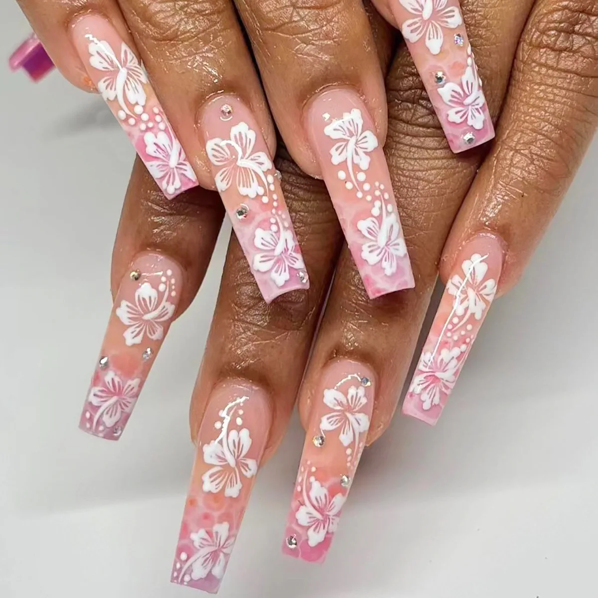 24 stks Zwarte Franse Nep Nagels Sets Vlinder Strass Ontwerp Lange Vierkante Druk op Nagels Art Afneembare Doodskist Valse Nagel Tips