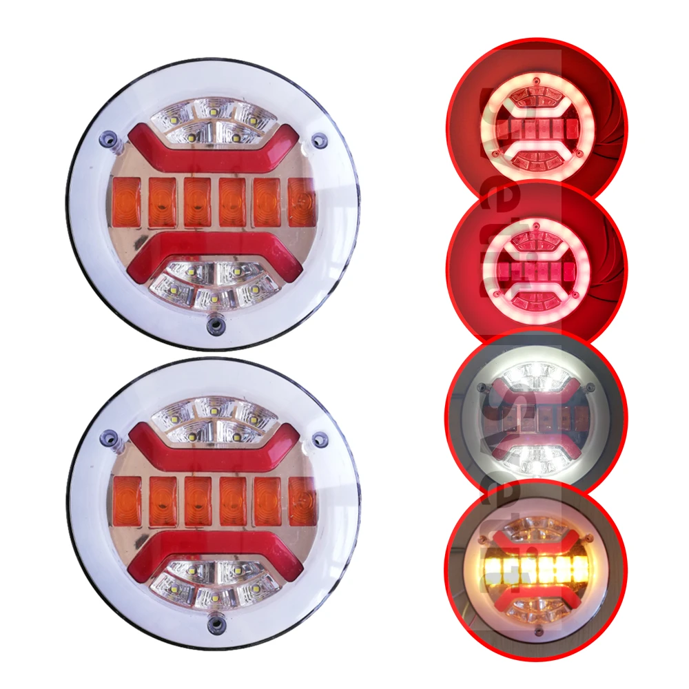 2Pcs Tractor Rear Light Trailer Taillight LED 24V Truck Sequential Flashlight Stop Turn Signal Reverse Lamp Round Back Light