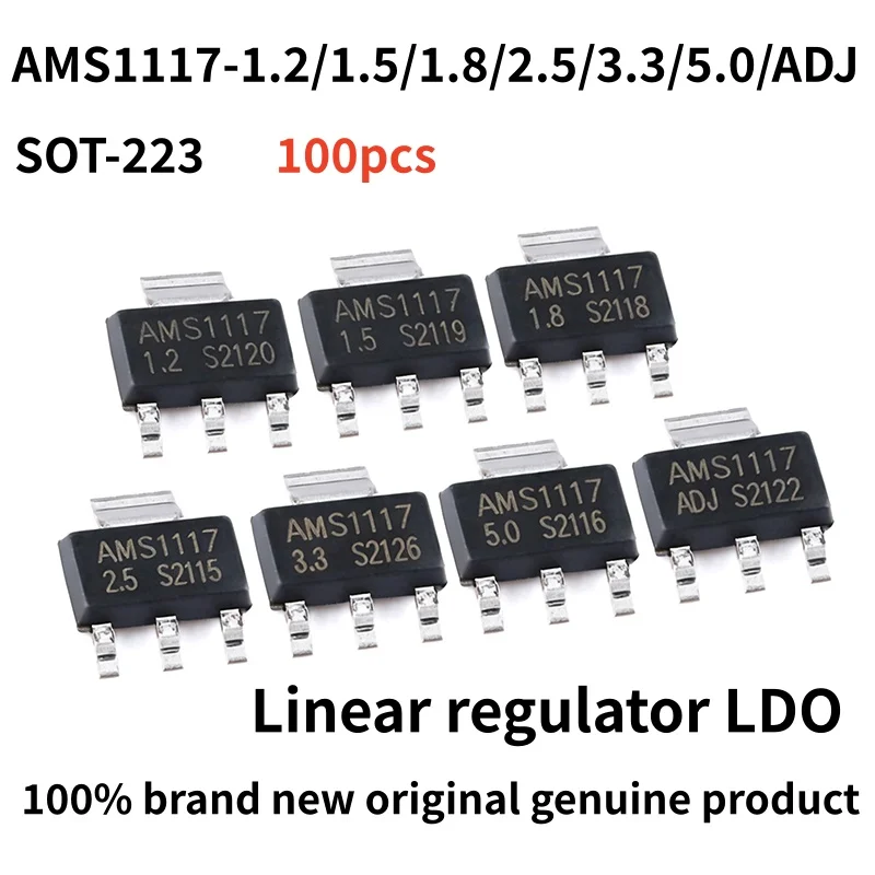 100pcs 100% brand new original genuine product AMS1117-1.2/1.5/1.8/2.5/3.3/5.0/ADJ Linear regulator LDO SOT-223