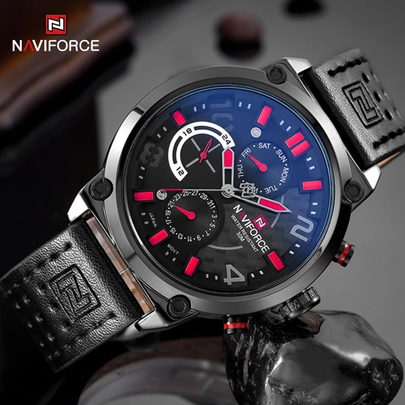 NAVIFORCE Men Quartz Date Watch Military Sports Male Wristwatch Business Genuine Leather Belt Waterproof Clock Relogio Masculino