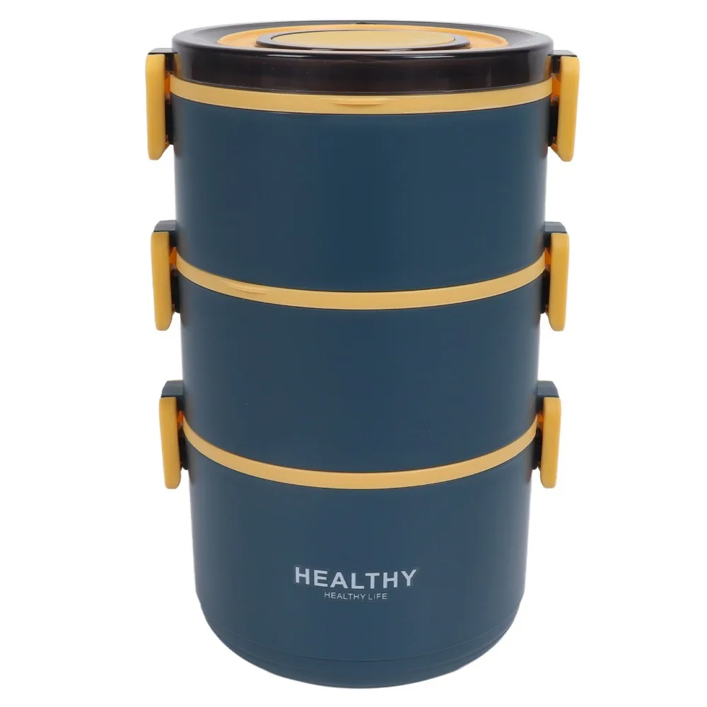 Practical 2200ml Thermal Lunch Box Three Layers Green/Blue/Red Insulated Lunch Box 304 Stainless Steel Food Jar School Use