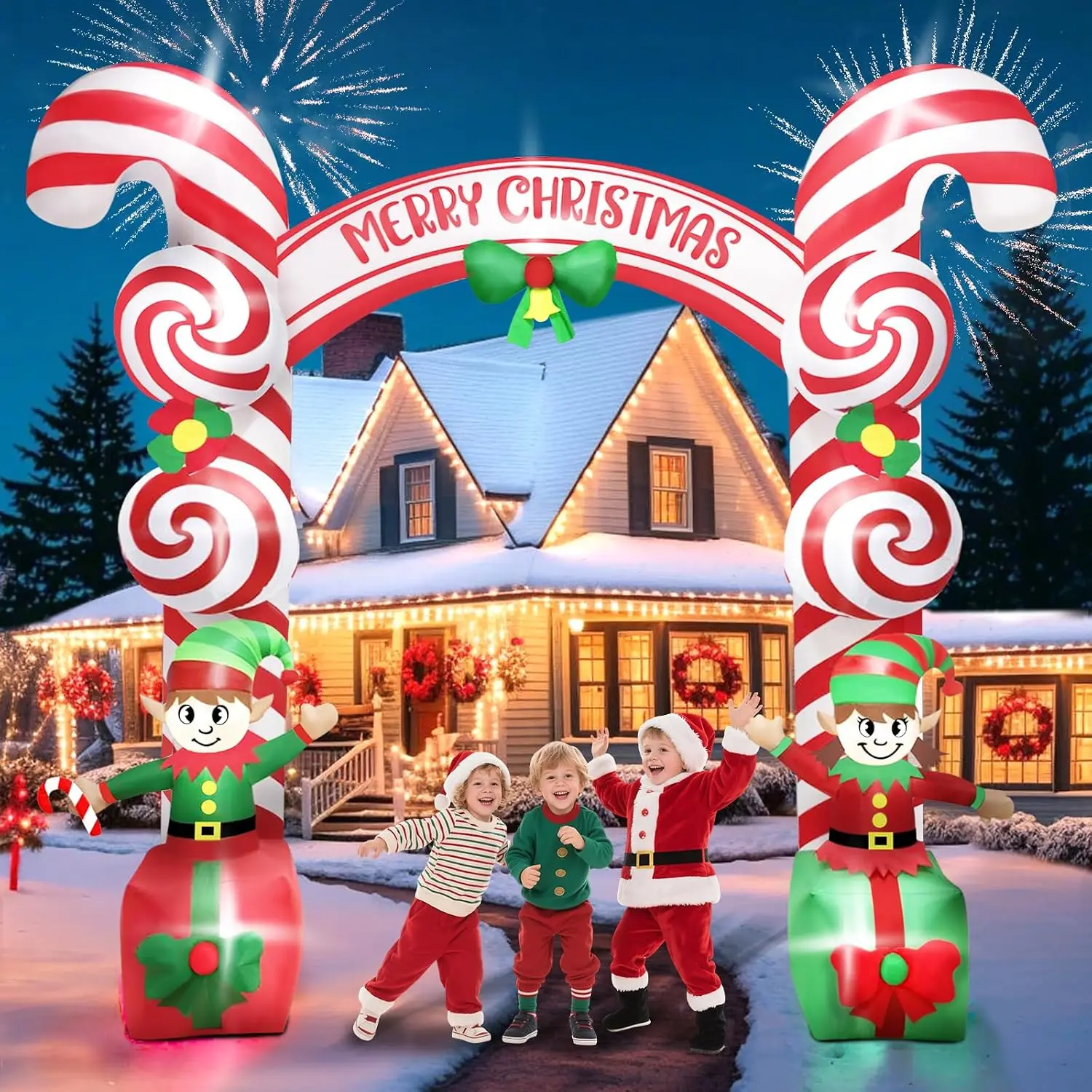 9FT Christmas Inflatable Archway, Nutcracker Soldier Archway Outdoor Merry Christmas Blow Up Decoration with Build-in LED Lights
