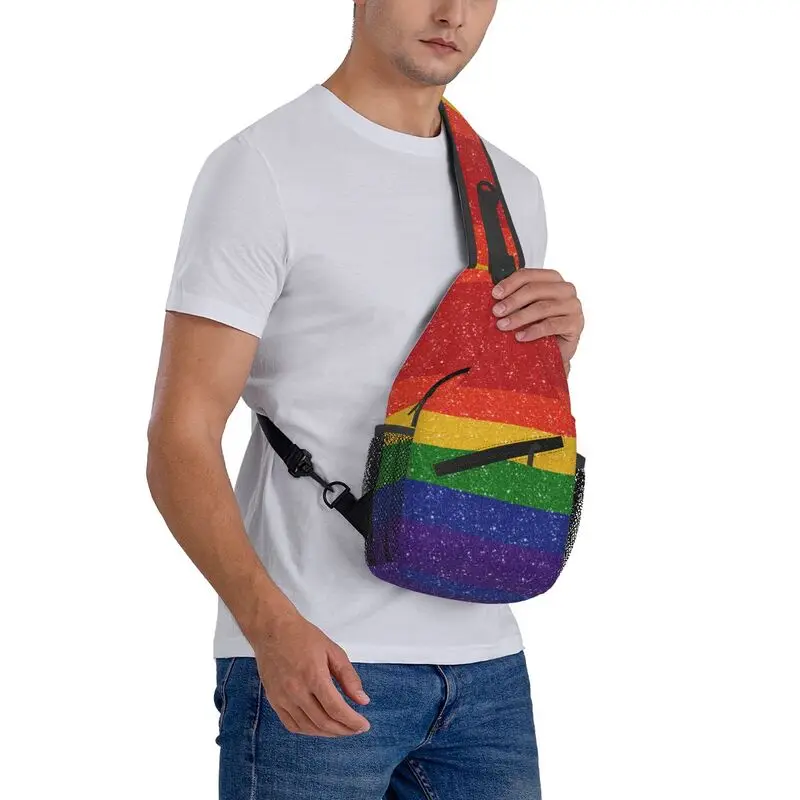 Mochila cruzada de hombro con purpurina de imitación personalizada para hombres, bolso de pecho con bandera de orgullo arcoíris, LGBT, Gay, lesbiana, mochila de viaje, Daypack