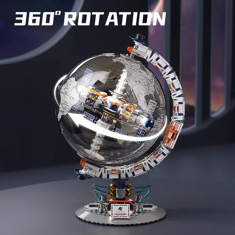 Space Station Globe Building Set Rotatable Globe Display Model with English Mark Dual Illumination Chrismas Gift for Kid Student