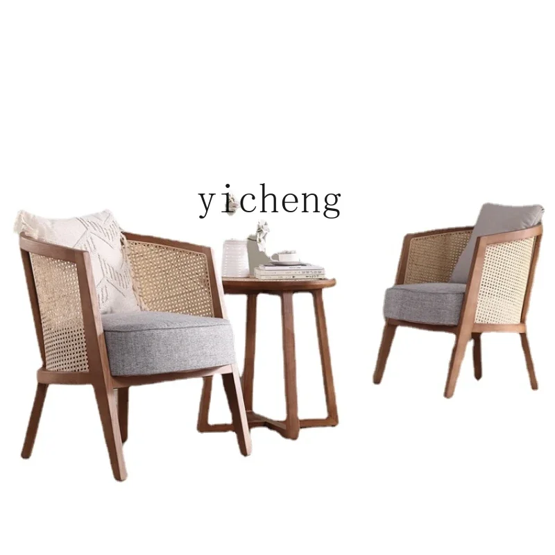 XL True Rattan Chair Backrest Single Rattan Chair Leisure Chair Balcony Table and Chair Combination Small Table and Chair