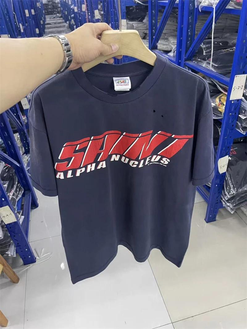 

Saint ALPHA, новая винтажная свободная уличная универсальная повседневная хлопковая футболка с короткими рукавами и принтом логотипа, оверсайз