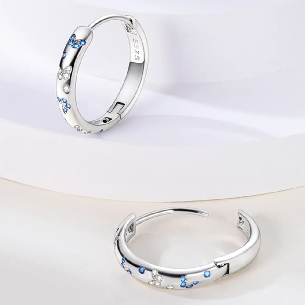 925er Silber Plata glänzende Schmetterlings-Creolen für Damen, modische Ohrringe, Schmuck, Geschenke