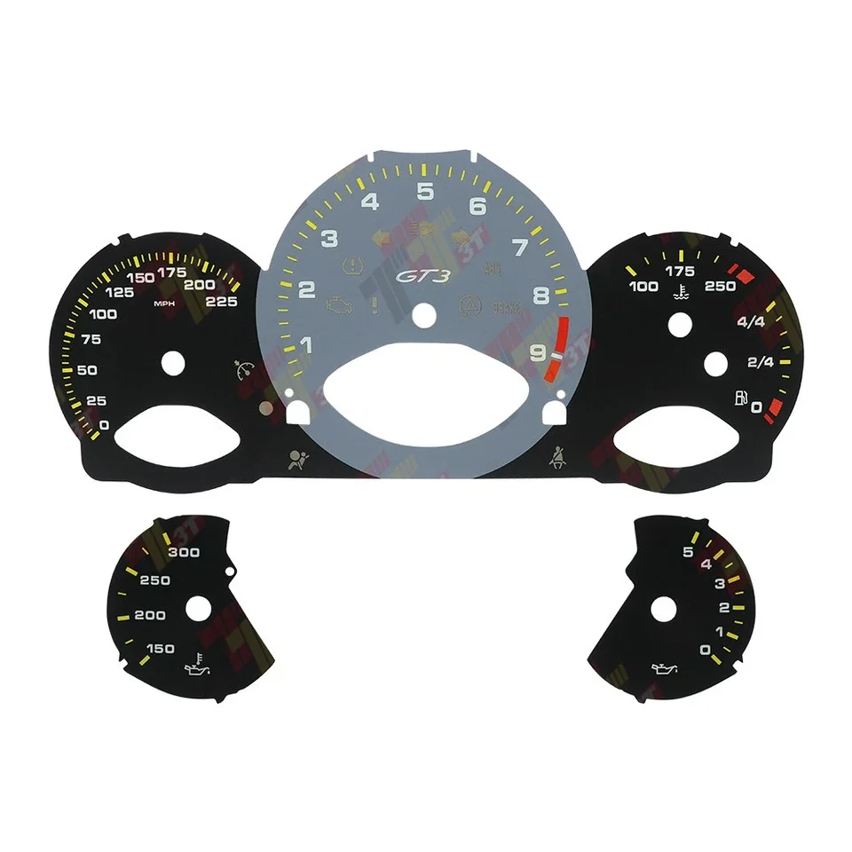 

Gauge Face for Porsche 911 997 Carrera Instrument 225MPH 9000rpm GT3 Grey Black 99764110392D07