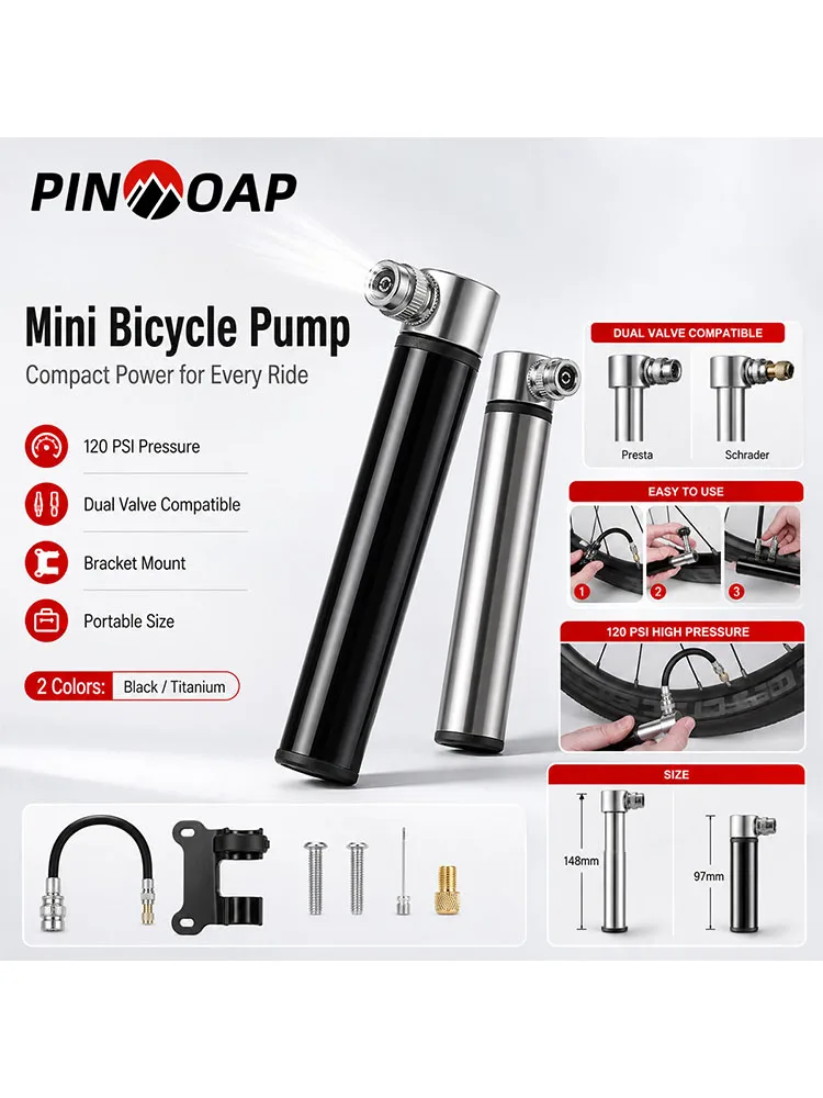 AliExpress pinmoap PINMOAP 1PC Portable Bike Air Pump Compact Hand Inflator For Bicycle Tires Road Mountain Bike Emergency Repair Riding Tool