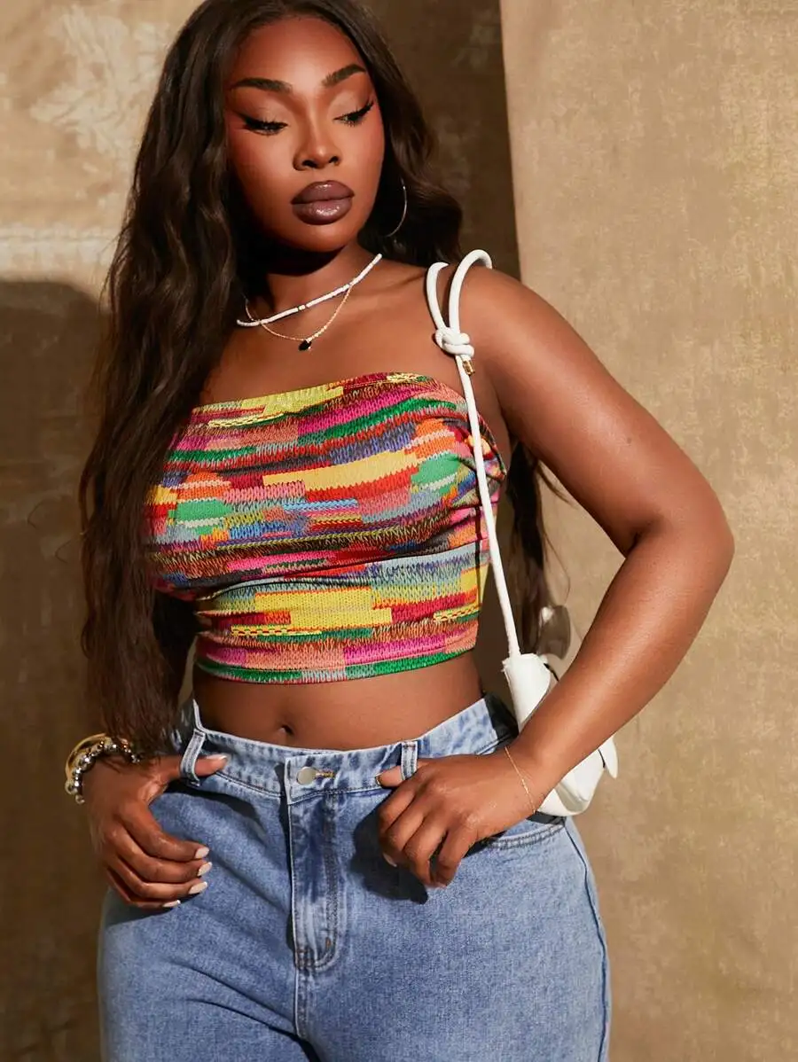 

Colorful Knitted Fitted Tube Top For Women Casual Streetwear Festival Crop Top