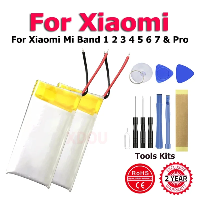 XDOU Band1 Band2 Band3 Band4 Band5 Band6 Band7 Band7Pro Battery For Xiaomi Mi Band 1 2 3 4 5 6 7 & Pro + Kit Tools