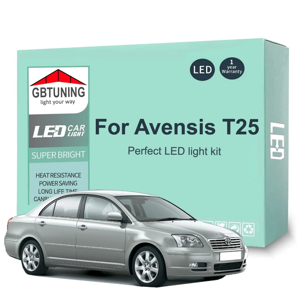 17 sztuk akcesoriów samochodowych do Toyoty Avensis T25 2003 2004 2005 2006 2007 2008 Canbus Dome License Plate LED Interior Light Bulb Kit